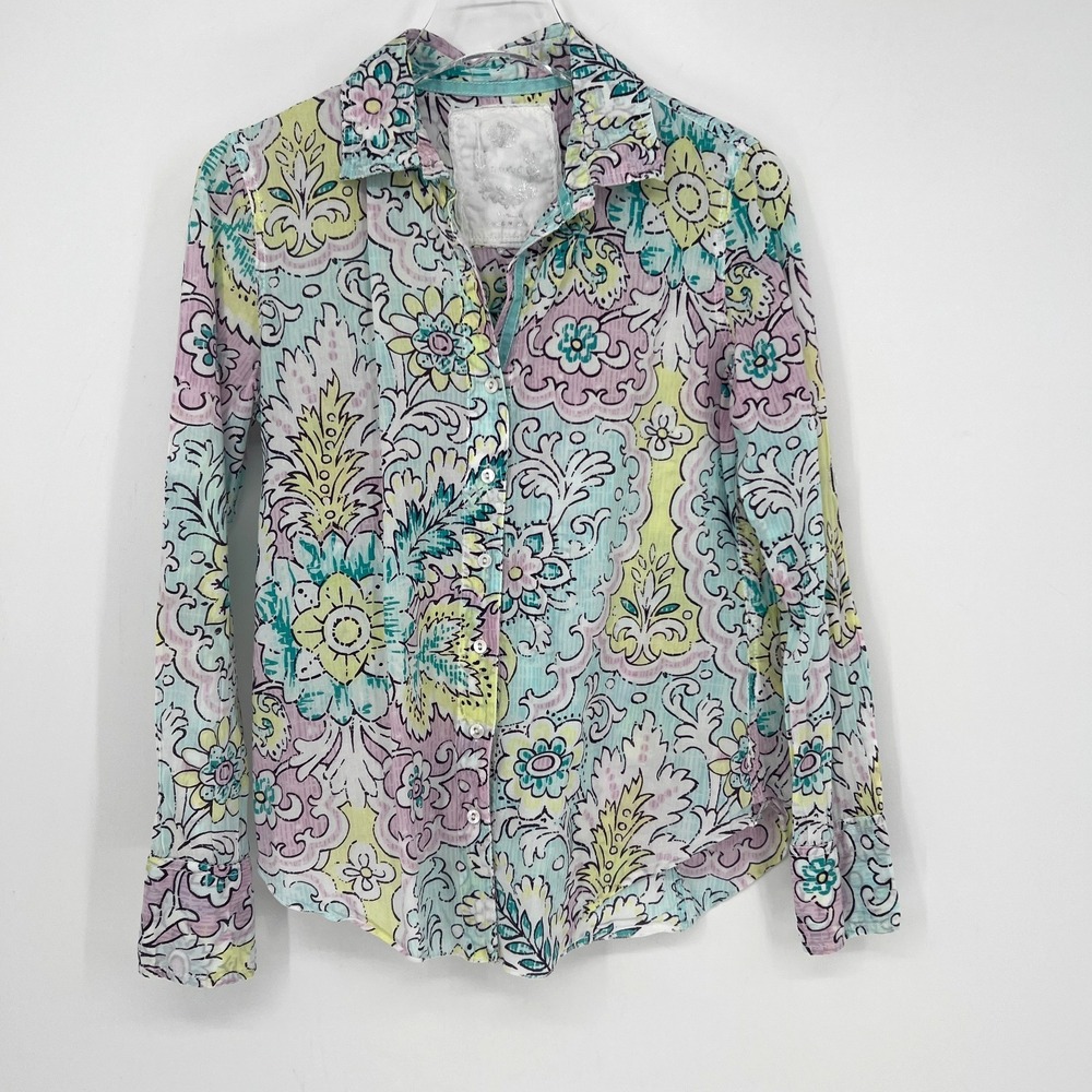 Cino Top Womens XS Floral Pastel Feminine Italian Colorful Artsy Collared
